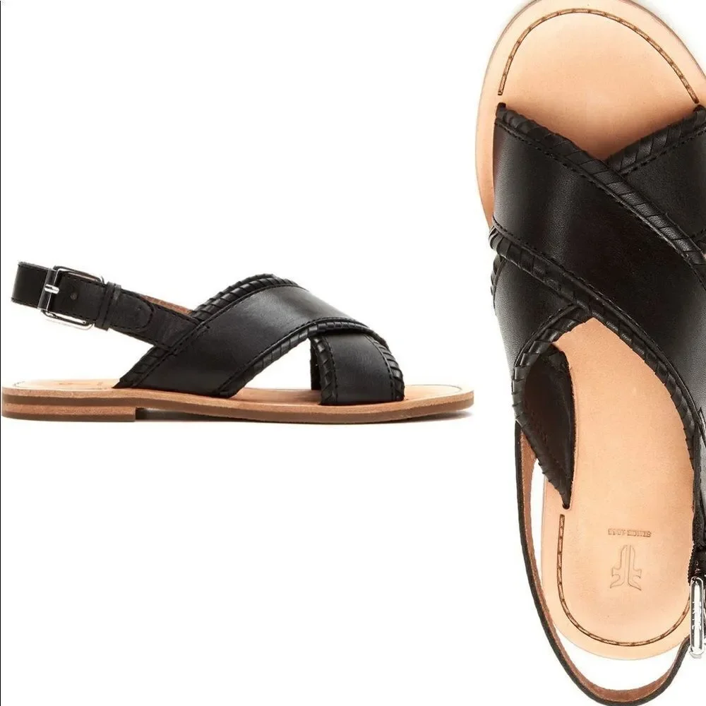 💥Frye Women’s leather feather criss cross black sandal size 7,5 NIB